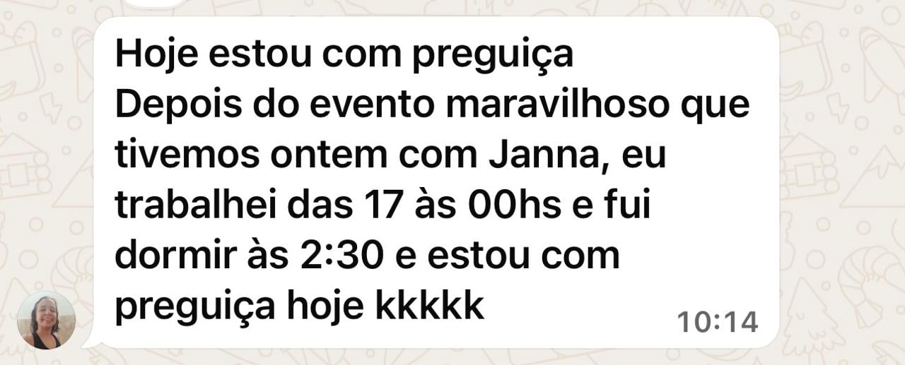 Print de depoimento real no WhatsApp sobre o evento